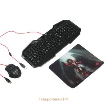 Игровой набор Defender Anger MKP-019 RU, клавиатура+мышь+коврик, проводной,мембранный,черный