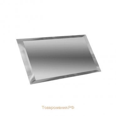 Прямоугольная зеркальная серебряная матовая плитка с фацетом 10 мм 480х120 мм