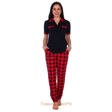 Костюм домашний женский (футболка, брюки) «МИШЕЛЬ», цвет красный/чёрный, размер 48