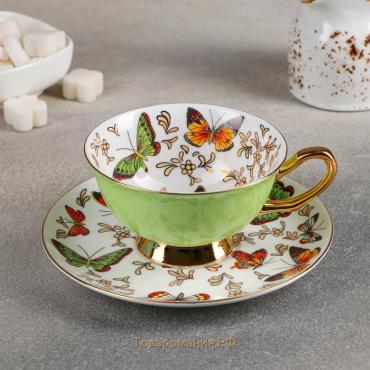 Чайная пара «Маклен», чашка 200 мл, блюдце 15×2 см, цвет зелёный