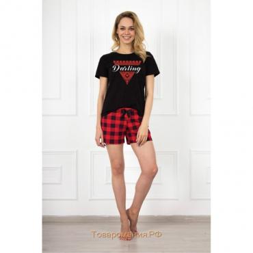 Комплект женский (футболка, шорты) «Дарлинг» цвет красный/чёрный, размер 54