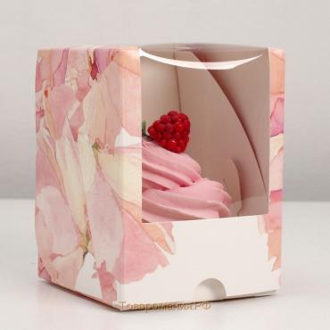 Упаковка на 1 капкейк с окном "Цветы", 12 х 9,5 х 9,5 см