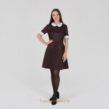 Платье школьное со шлицей, воротник стойка, манжеты, р. 50, рост 170, цвет чёрный
