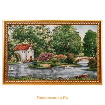 Гобеленовая картина"Домик у озера с каменным мостом" 55х85 см