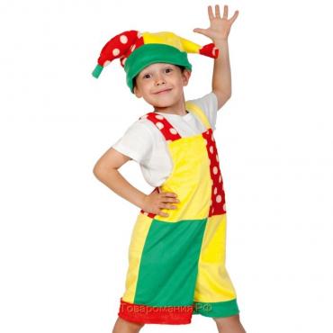 Карнавальный костюм «Скоморох», плюш, полукомбинезон, колпак, рост 92-122 см
