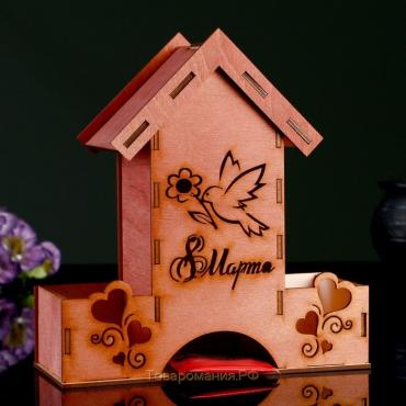 Чайный домик "8 марта. Птичка с цветком", треугольная крыша