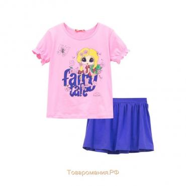 Комплект для девочки (футболка, юбка), рост 92, цвет розовый/черничный
