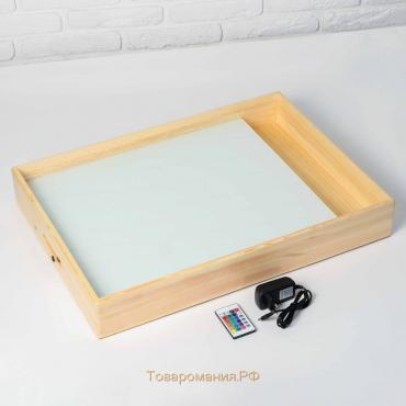 Планшет для рисования песком 50х70 см с ОТСЕКОМ (дерево, стекло, подсветка цветная)  5070-10