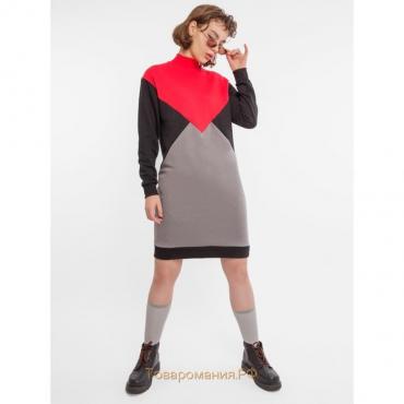 Платье женское, цвет серый/красный/чёрный, размер 42 (XS)