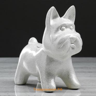 Копилка "Собачка Агнес", глянец, серебристый цвет, 16 см