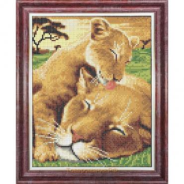Ткань-схема на габардине для вышивки бисером и крестом Мамы и их зверята «Заботливый львёнок»   4827