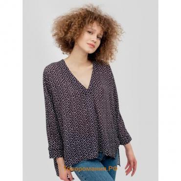 Блуза женская, цвет черный/белые квадраты, размер 48 (L)