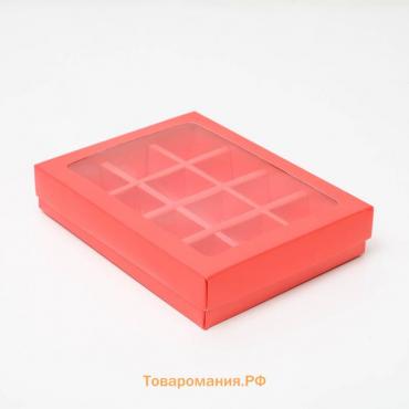 Коробка для конфет, 12 шт., алая, 19×15×3.5 см