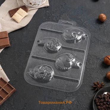 Форма для шоколада и конфет пластиковая «Котятки на палочке», пластиковая, цвет прозрачный