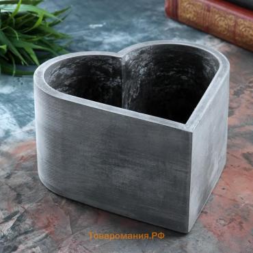 Кашпо бетонное "Сердечко" чёрное 15 х 15 х 8 см