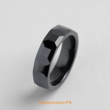 Кольцо керамика "Минимал" огранка прямоугольник, 6мм, цвет чёрный, 16 размер