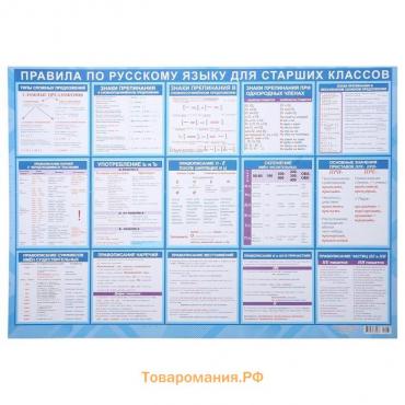 Плакат "Русский язык для старших классов" А2