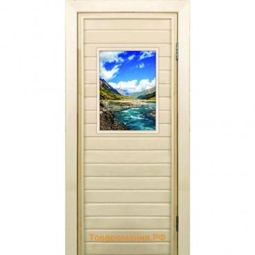 Дверь для бани со стеклом (40*60), "Долина", 180×70см, коробка из осины