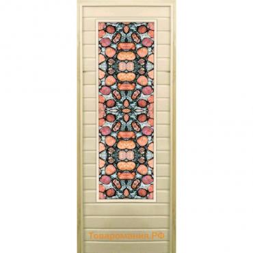Дверь для бани со стеклом (43*129), "Каменный узор", 190×70см, коробка из осины