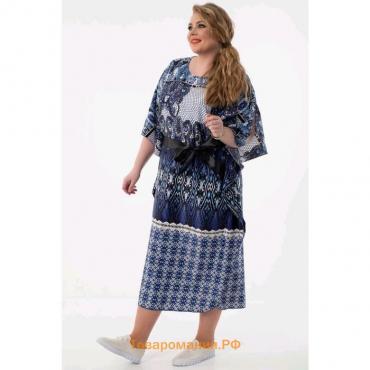Платье женское, размер 60, цвет синий, серый