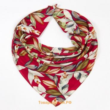 Платок женский текстильный, цвет бордовый/цветы, размер 70х70