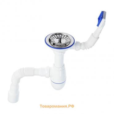 Сифон для мойки Unicorn B425P, 3 1/2"х40 мм, прямоуг.перелив, пласт.ручка, с гофрой 40/50 мм