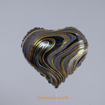 Шар фольгированный 18" «Мрамор», сердце, цвет чёрный