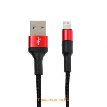 Кабель Hoco X26, Lightning - USB, 2 А, 1 м, нейлоновая оплётка, чёрно-красный