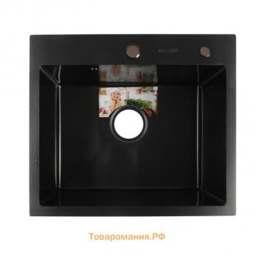 Мойка кухонная AFLORN AF95044F, врезная, S=3,0 и 0,8 мм, 50х44х22 см, сифон, графит