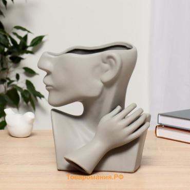 Ваза «Утончённый профиль», 14.5×8×20 см, керамика, серая