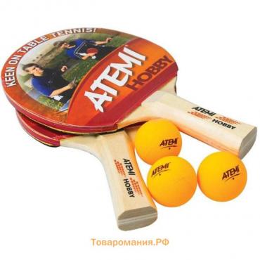 Набор для настольного тенниса Atemi Hobby SM: 2 ракетки, 3 мяча, чехол