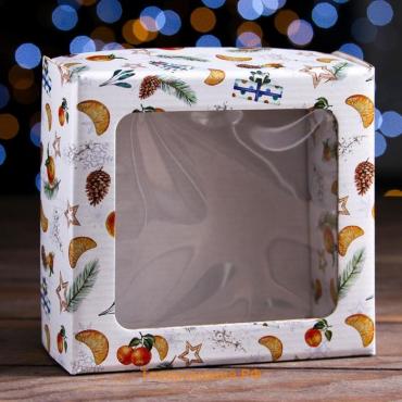 Коробка подарочная, крышка-дно, с окном "Новогоднее настроение", 14,5 х 14,5 х 6 см