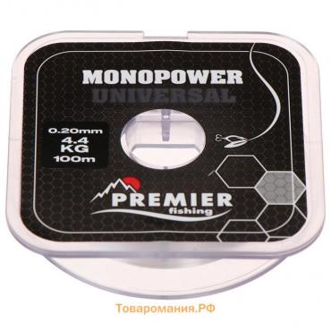 ЛескаPremierfishingMONOPOWERUniversal,диаметр0.2мм,тест4.4кг, 100м,прозрачная