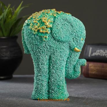Фигура "Слон из цветов" бирюзовый с позолотой 18х12х10см