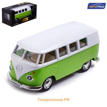 Машина металлическая VOLKSWAGEN TRANSPORTER T1, 1:32, открываются двери, инерция, цвет зелёный