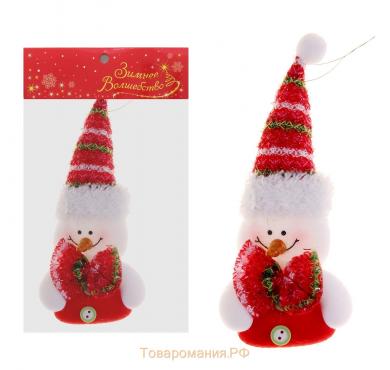 Мягкая подвеска "Снеговик в праздничном колпаке" 19*7 см красный