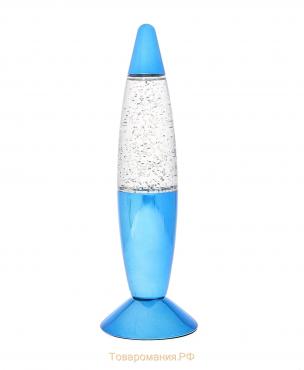 Светильник "Голубая ракета" LED, лава, блёстки, от батареек 3хLR44 19 см RISALUX