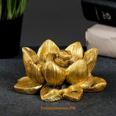 Фигура "Змея в лотосе" состаренное золото, 12х12х4см
