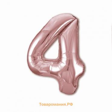 Шары воздушные фольгированные 40" «Цифра 4», цвет розовое золото