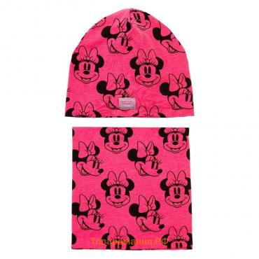 Комплект для девочки с принтом Disney: шапка, снуд, размер 52