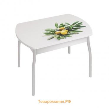 Обеденный стол «Орфей 6», 996 × 666 × 755 мм, cтекло, металл, цвет белый / олива