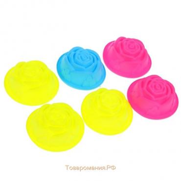 Набор форм для выпечки «Роза», силикон, 8×3,5 см, 6 шт, цвет МИКС