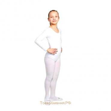 Купальник гимнастический Grace Dance, с длинным рукавом, р. 32, цвет белый