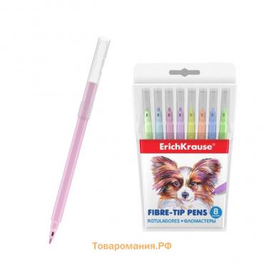 Фломастеры 8 цветов ErichKrause Easy Washable Pastel, смываемые, вентилируемый колпачок, европодвес