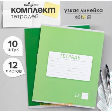 Набор тетрадей 12 листов в узкую линейку Calligrata "Однотонная Новая школьная. Эконом", обложка мелованная бумага, ВД-лак, блок №2, белизна 75% (серы...