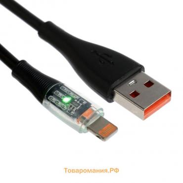 Кабель, 3 А, Lightning  - USB, прозрачный, TPE оплётка, 1 м, чёрный